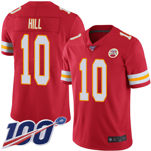 Men Kansas City Chiefs #10 Hill Tyreek Red Team Color Vapor Untouchable Limited Player 100th Season Football Nike NFL Jersey